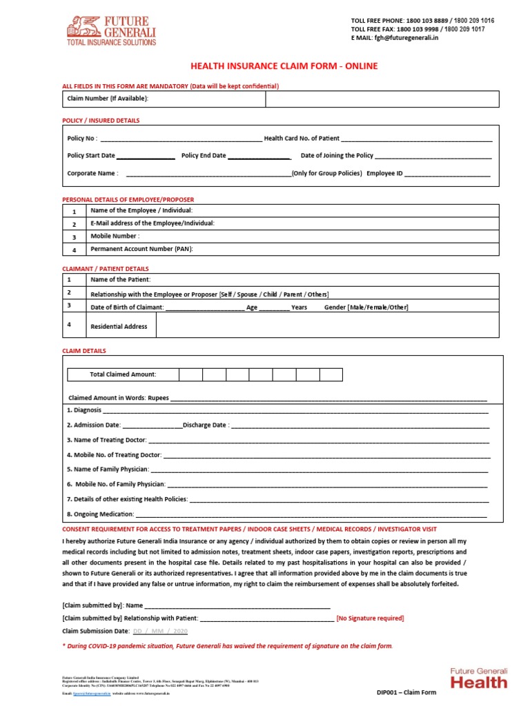 Future Generali Health Claim Form | PDF | Medical Record | Health Care
