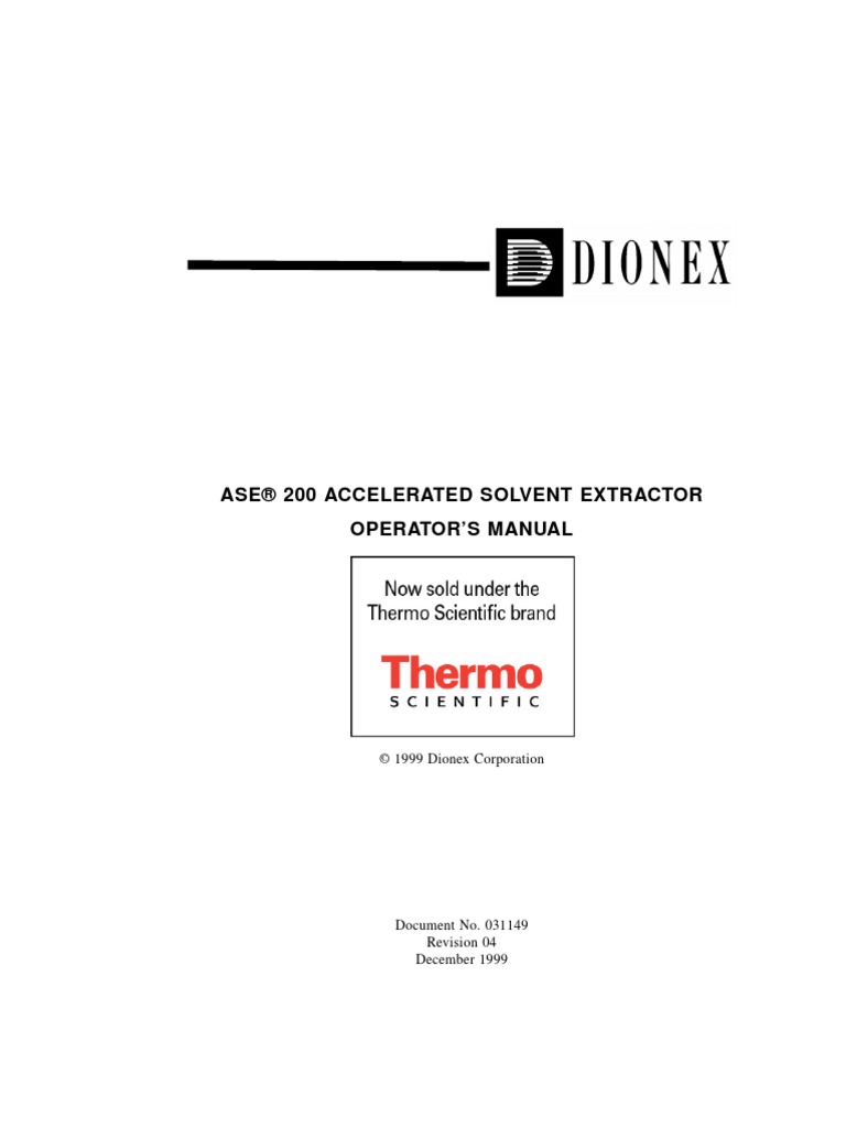 ASE 200 Accelerated Solvent Extractor Operator's Manual | PDF | Pump ...