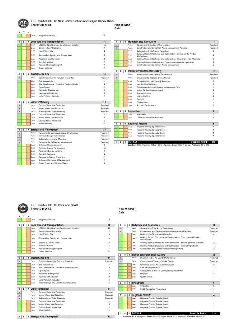 Leed V4 For Building Design And Construction 1 Page Pdf Green