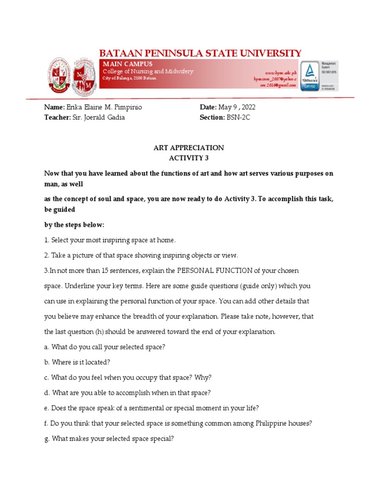 Pimpinio Erika Elaine M. Activity 3 Art Appreciation BSN 2c | PDF