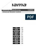 Universal Fernbedienung Codelist