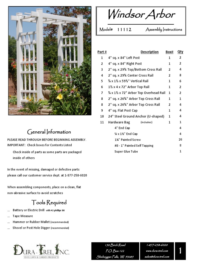 Windsor Arbor Installation Guide | PDF | Screw | Anchor
