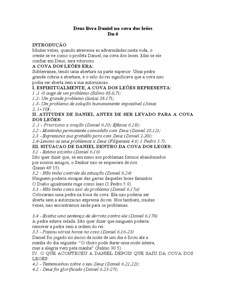 Deus Livra Daniel Na Cova Dos Leões | PDF