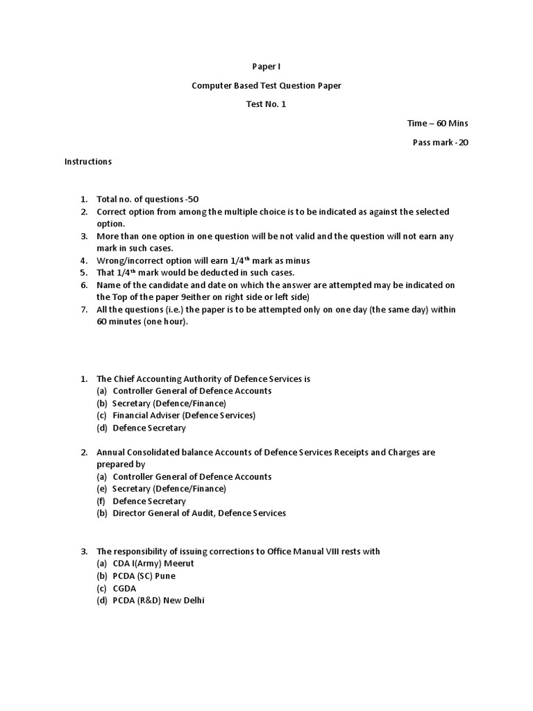 Computer Based Test: Defence Services Exam | PDF | Government Of India ...