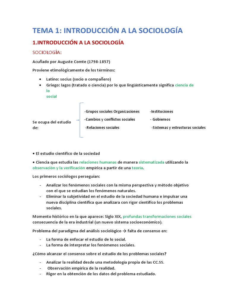 Tema 1. Introducción A La Sociología | PDF | Sociología | Sociedad