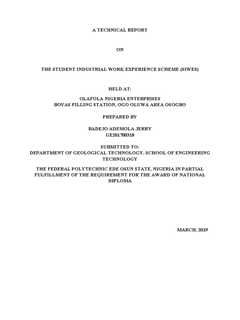 SIWES Report at Olafola Nigeria Enterprises | PDF | Science ...