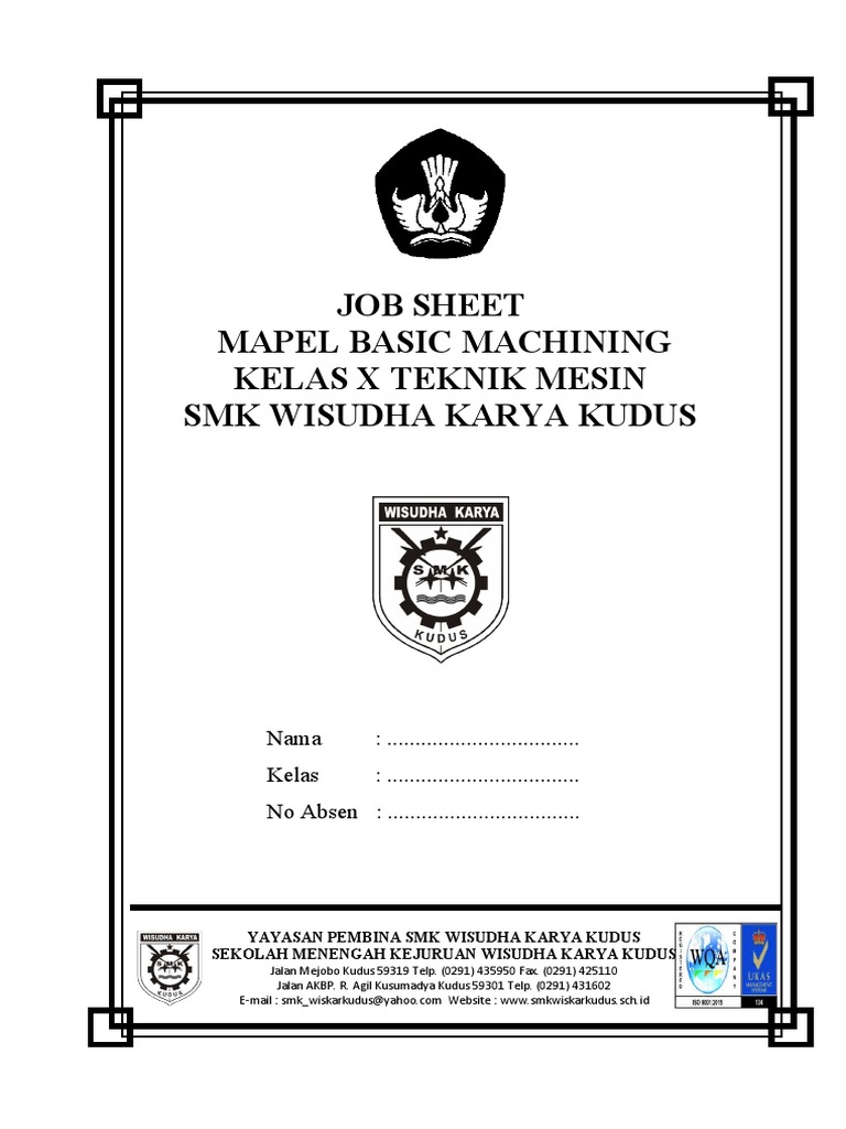 Jobsheet Basic Machining SMK Wisudha Karya | PDF