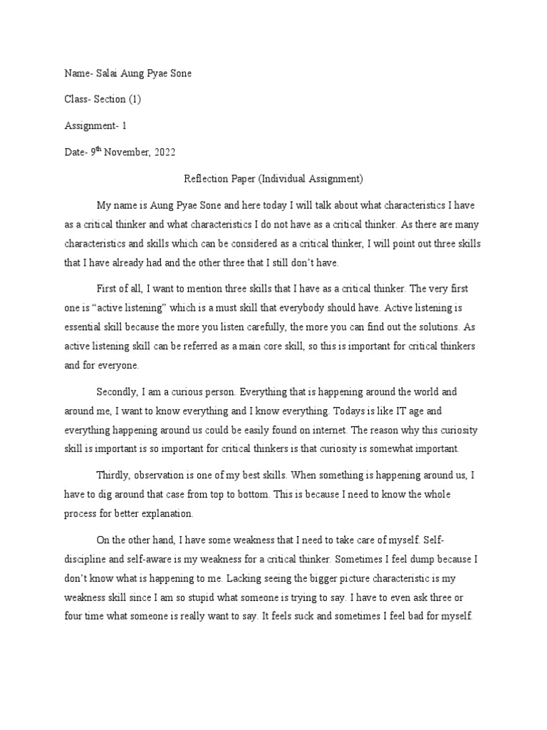 Critical Thinking Skills Reflection | PDF | Critical Thinking | Curiosity