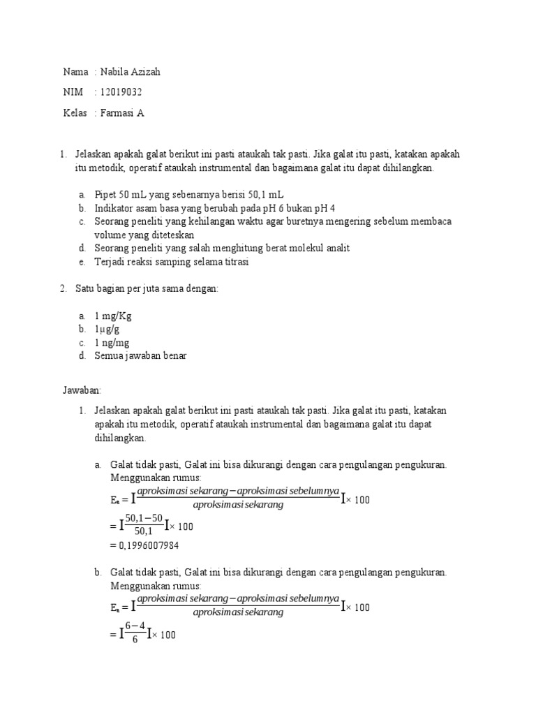 Analisis Galat dalam Pengukuran Farmasi | PDF | Metode & Bahan Ajar ...