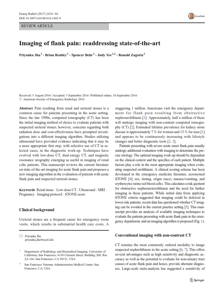 Imaging of Flank Pain Readdre PDF Medical Imaging Ct Scan
