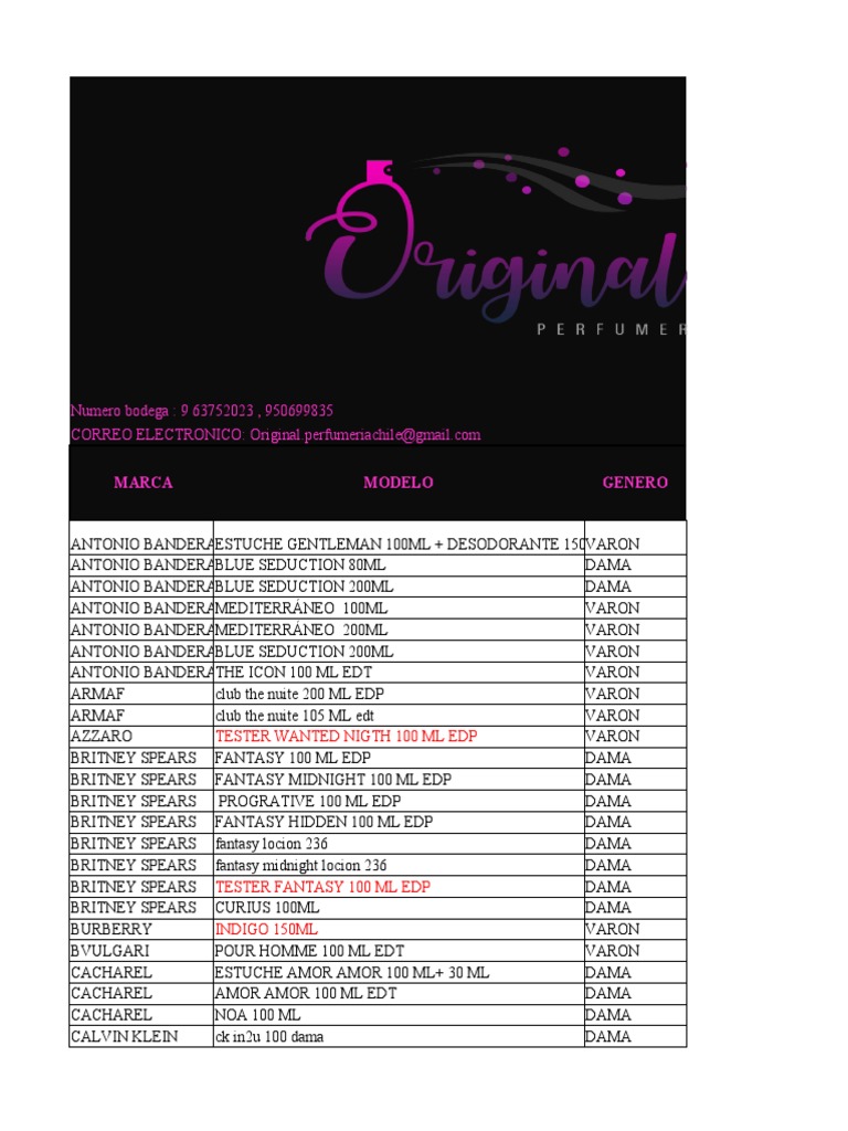 Perfume Inventory and Pricing List | PDF | Brand | Luxury Brands