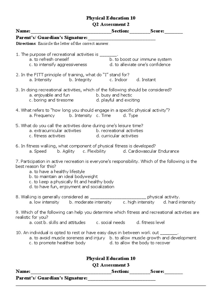 PE Q2 Assessment 2 | Download Free PDF | Physical Fitness