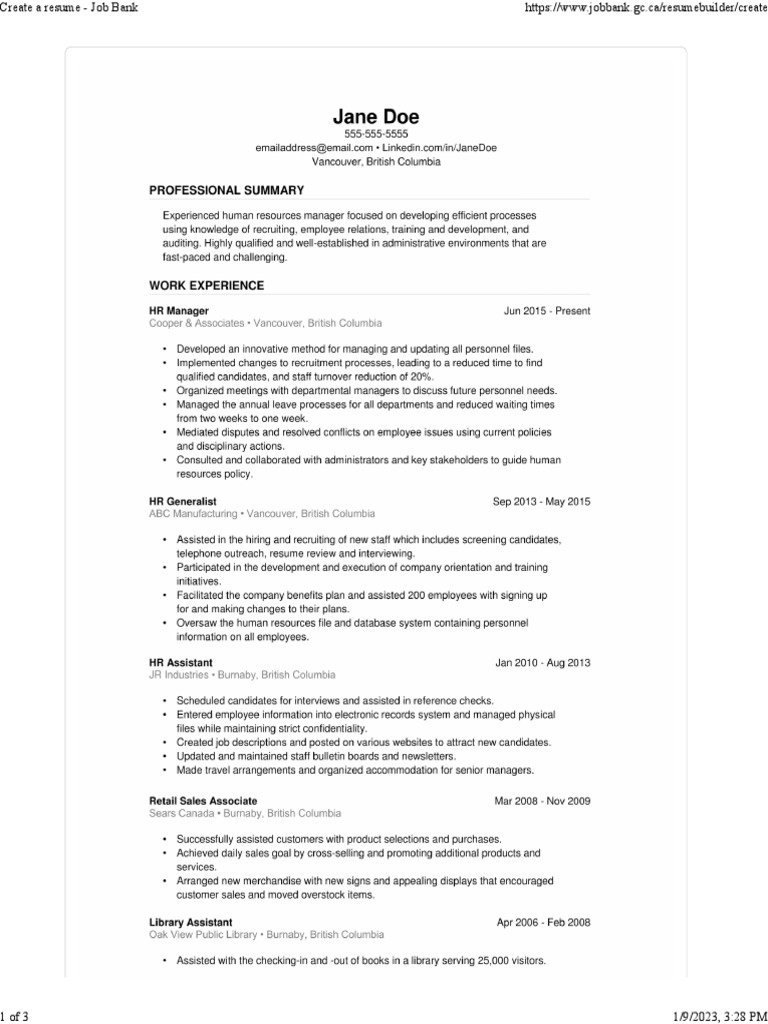 Create a Resume on Job Bank | PDF | Computers