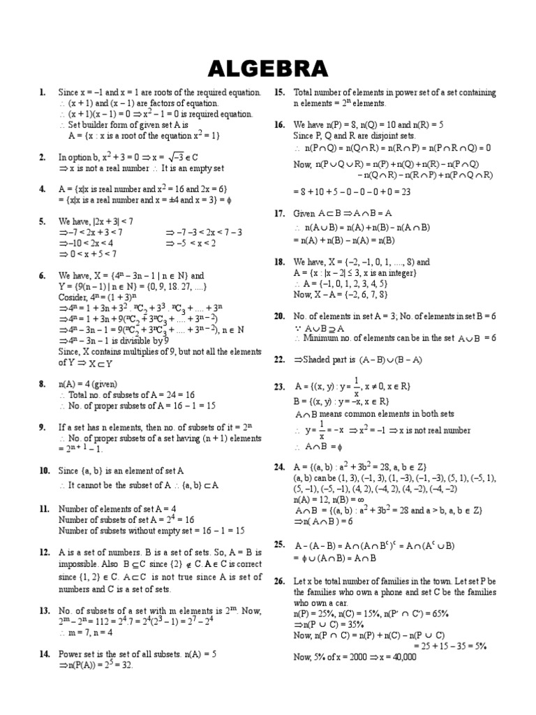 Algebra and Sets Math Problems PDF Mathematical Relations