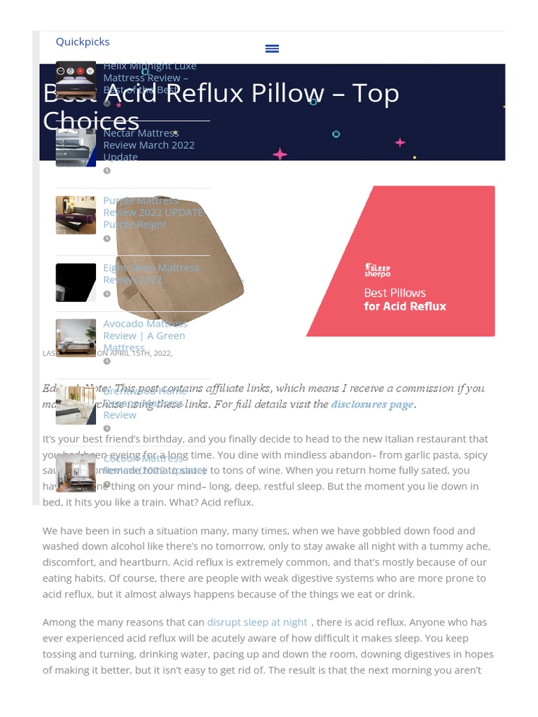 Best Acid Reflux Pillow Top Choices PDF Esophagus Diseases And