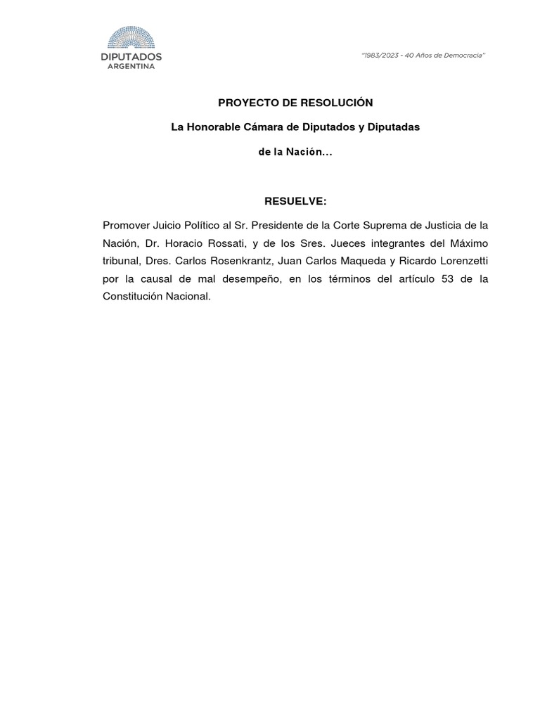 Pedido Juicio Politico A La CSJN | PDF | El proceso de destitución ...