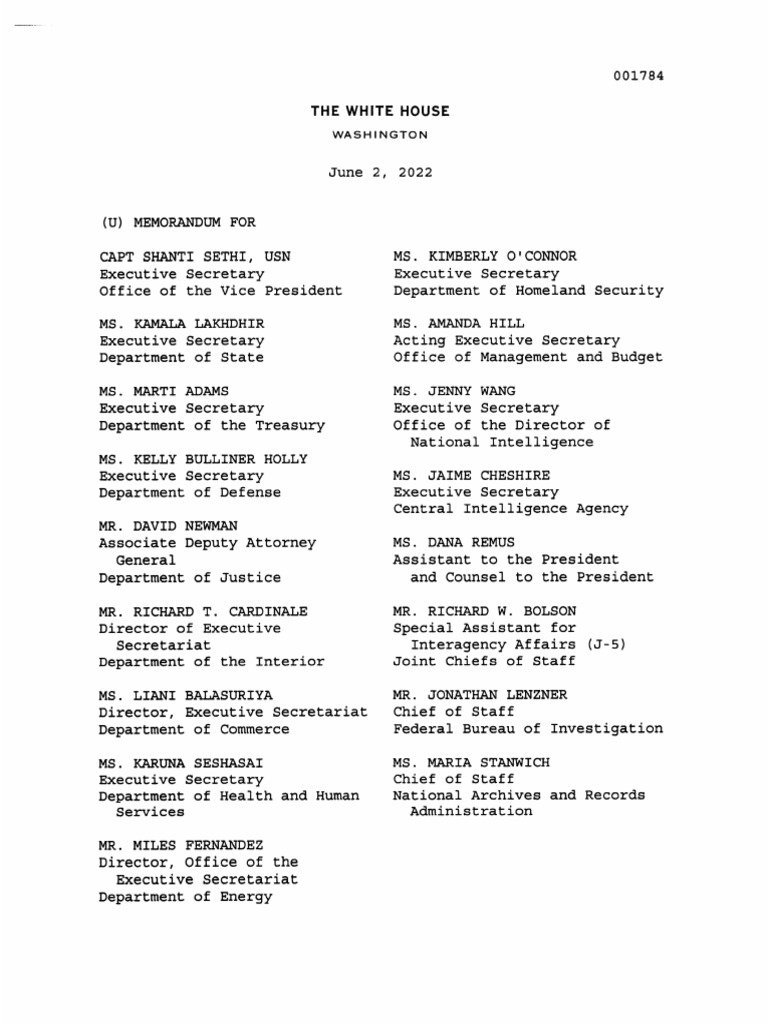 National Security Council Memo On Reviewing The National Security