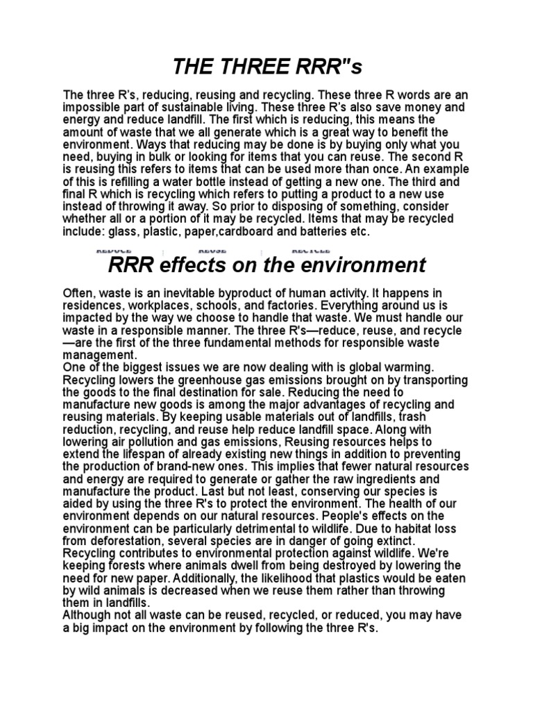 The Three R's: Reduce, Reuse, Recycle | PDF | Recycling | Reuse