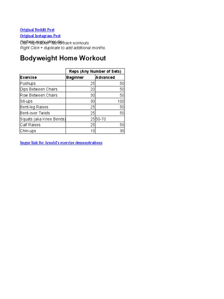 Arnold Schwarzenegger Home Workout | PDF