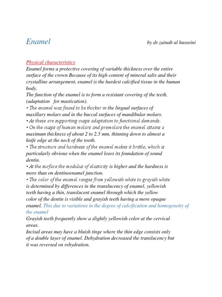 Enamel Structure and Properties Overview | PDF | Tooth Enamel | Dentin