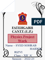 Fatehgarh Cantt Physics Project Work by Syed Sohrab Haider Rizvi