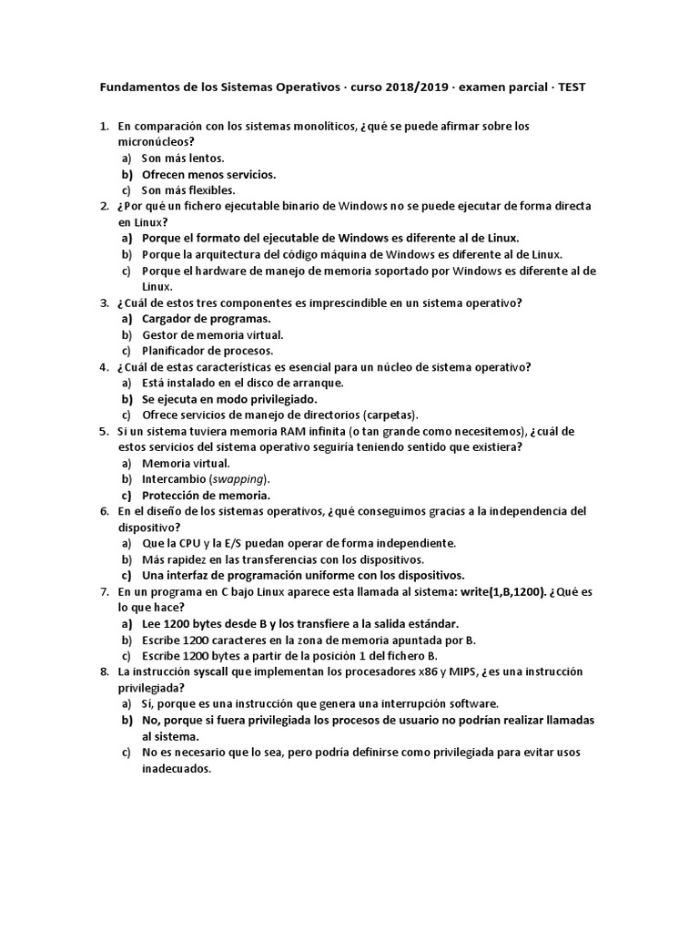 Test Soluciones 20190411 FSO Parcial | PDF | Kernel (sistema operativo ...