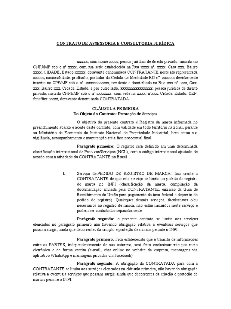 Modelo CONTRATO DE REGISTRO DE MARCA PDF Marca comercial Justiça