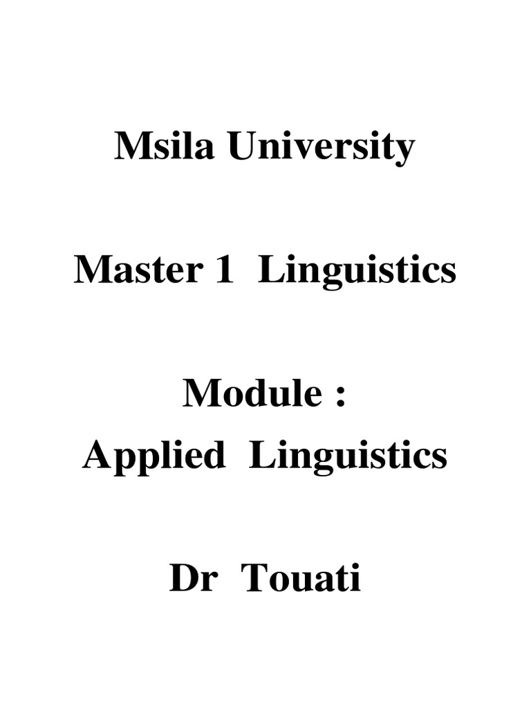 Applied Linguistics Master 1 2 Msila Univ | PDF | Linguistics | Second ...