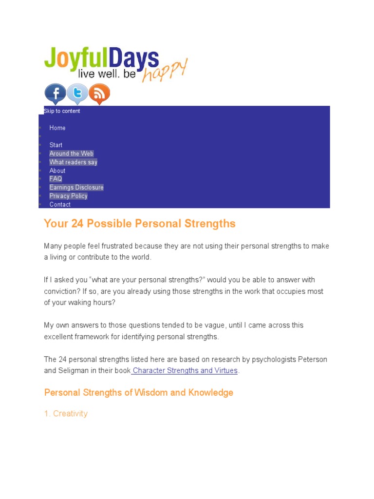 Strengths List | PDF | Cognitive Science | Psychology