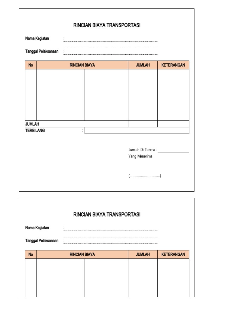 Rincian Biaya Transportasi Kegiatan | PDF | Pengelolaan Keuangan & Uang