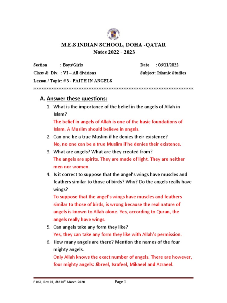 6 Islamic Notes Faith in Angels | PDF | Angel | Prophets And Messengers ...