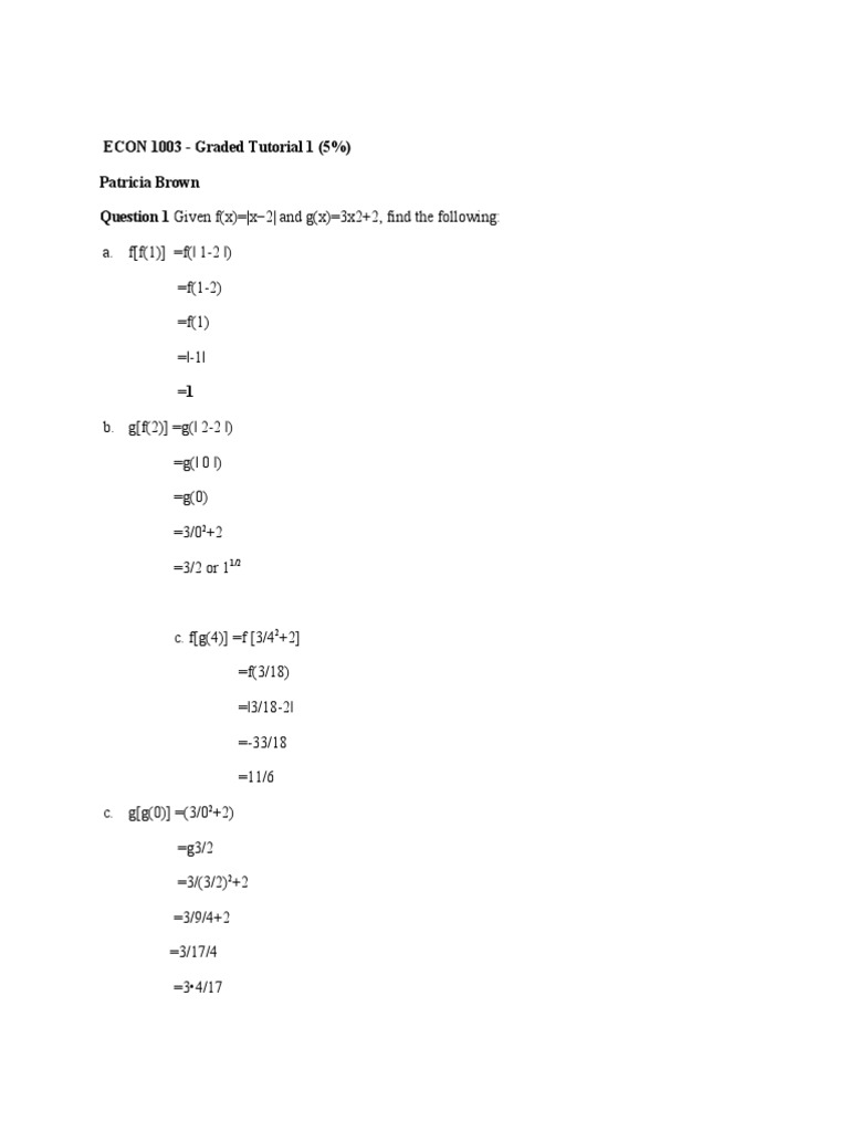 ECON 1003 Graded Tutorial Solutions | PDF