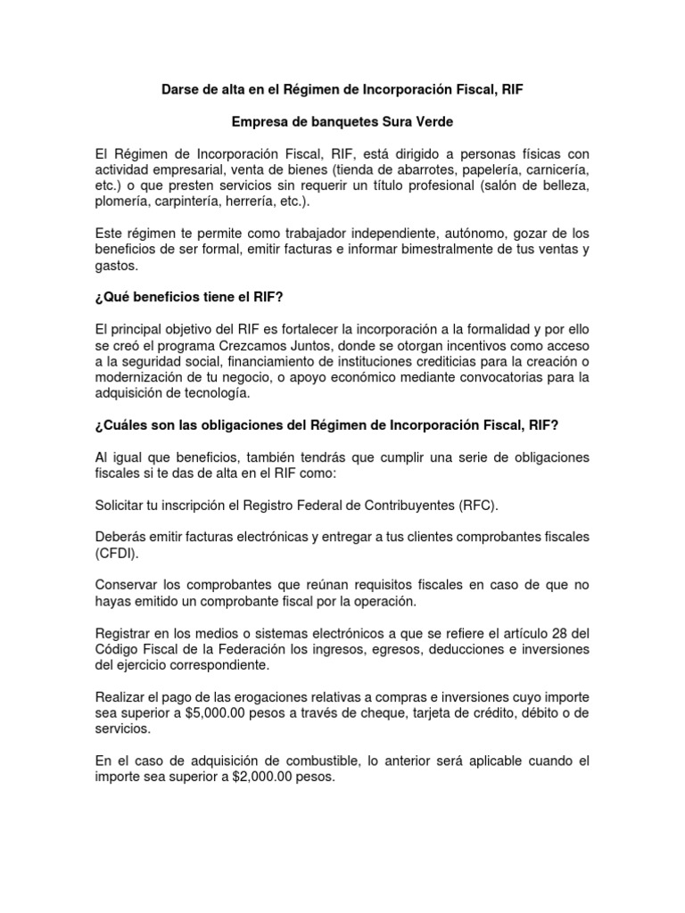 Darse de Alta en El Régimen de Incorporación Fiscal | PDF