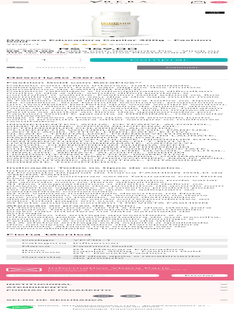 Máscara Educadora Capilar 300g Fashion Gold Loja Ybera Paris PDF
