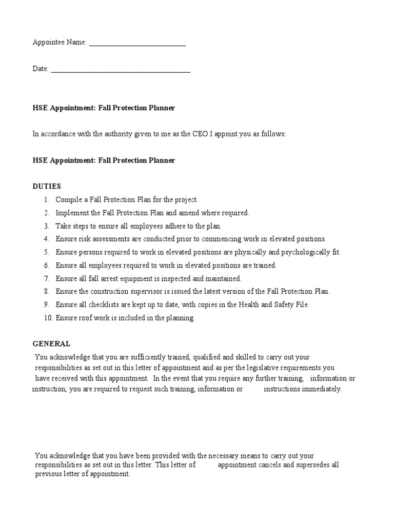 Appointment Fall Protection Planner PDF