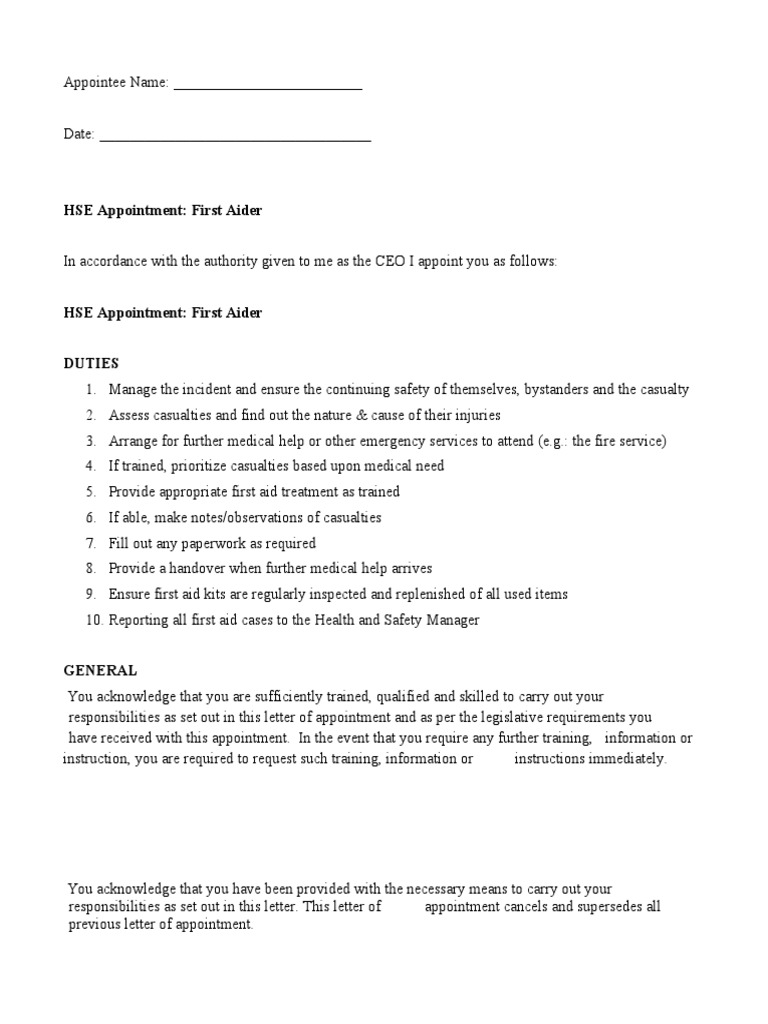 Appointment First Aider PDF
