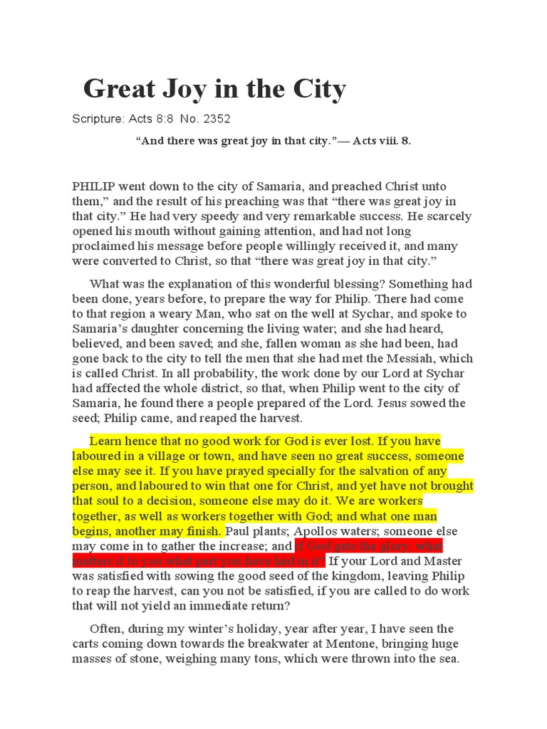 Acts 8 8 Great Joy in The City Charles Spurgeon PDF