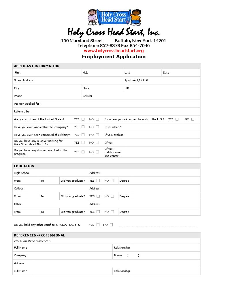 Holy Cross Head Start Employment Application | PDF | Career & Growth ...