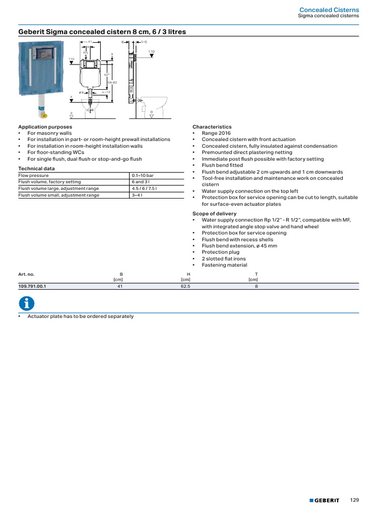 Technical Specifications and Installation Instructions for Geberit
