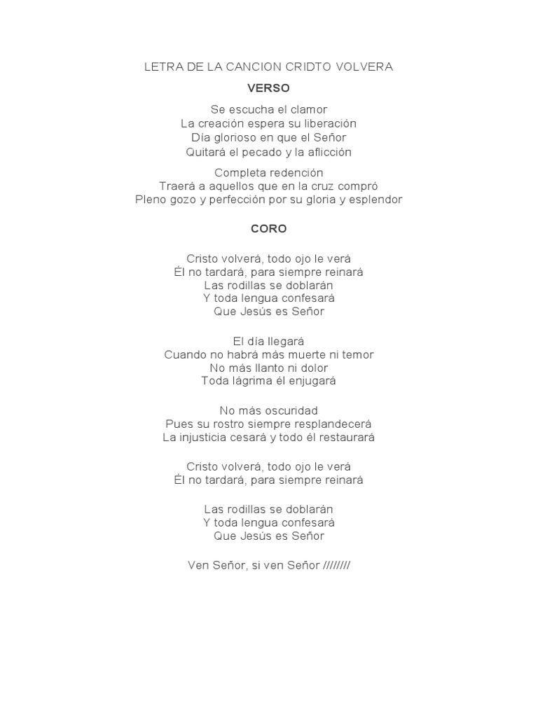 Cristo Volverá: Letra de la Canción | PDF | Religión y espiritualidad