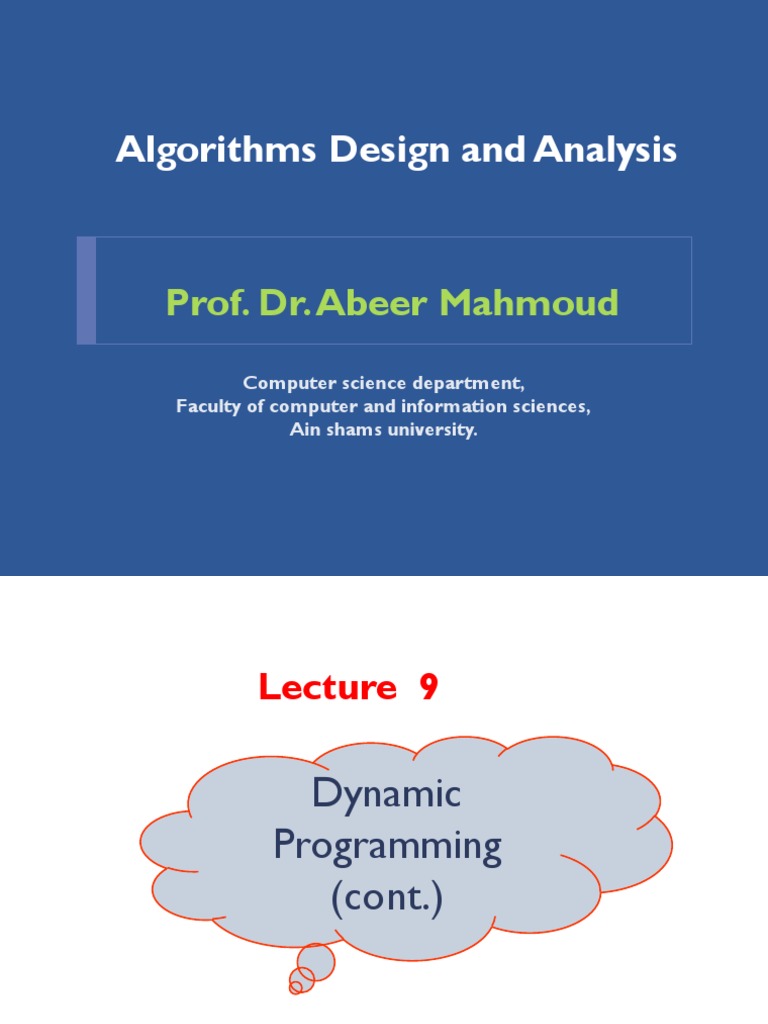 Algorithm Lec8 | PDF | Dynamic Programming | Computer Programming