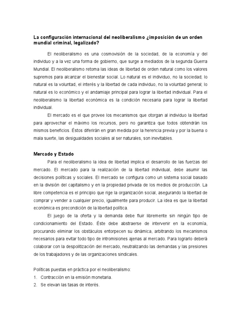 Neoliberalismo y su impacto internacional | PDF | Política | Ciencias ...