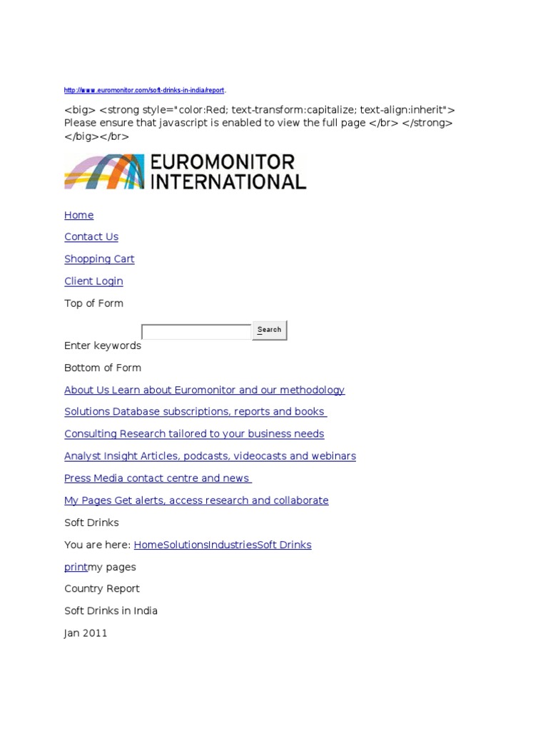 Soft Drink Report PDF Juice Diet & Nutrition