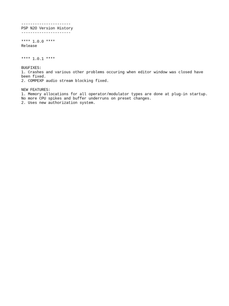 PSP N2O Version History PDF