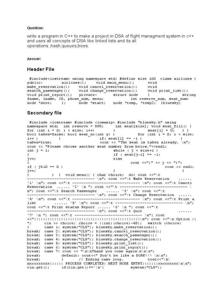 C++ Flight Management System DSA Project | PDF