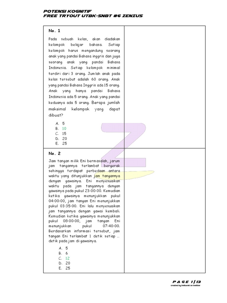 Tryout UTBK-SNBT Zenius untuk Siswa | PDF