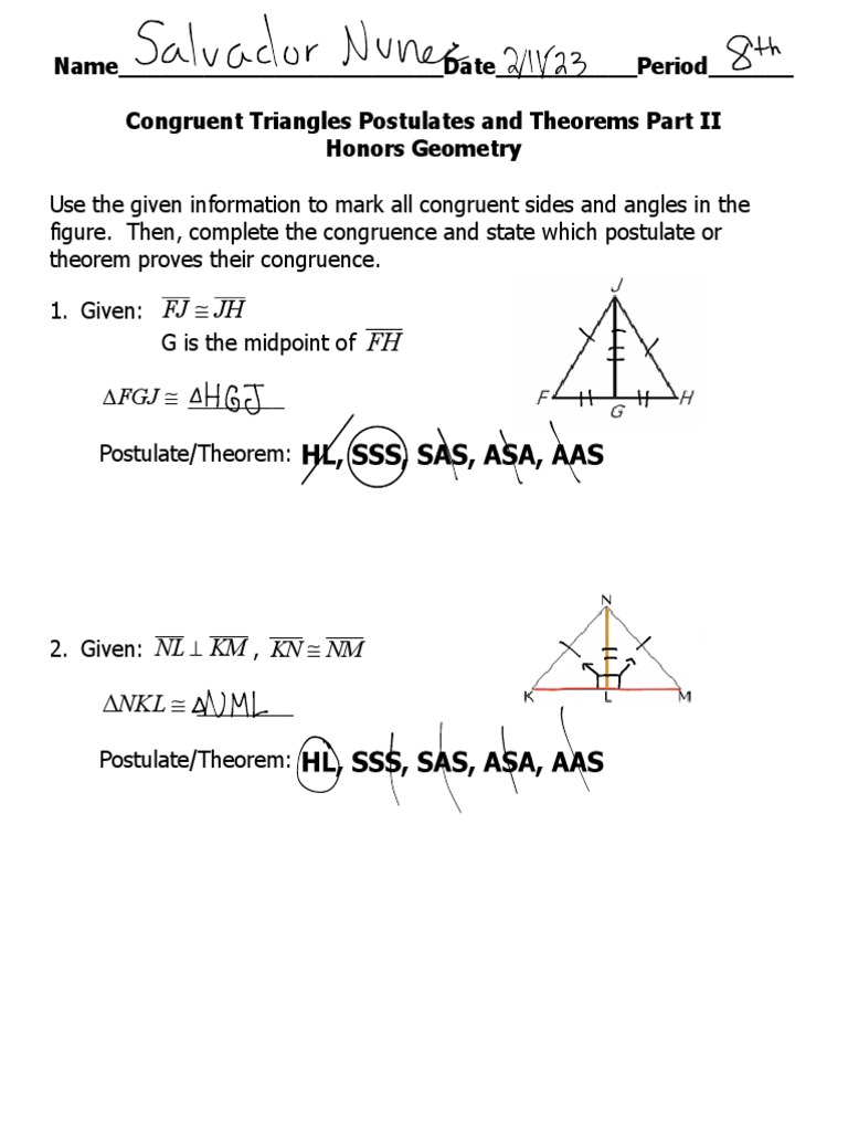 NOTES Congruent Triangles Postulates and Theorems Part 2 PDF