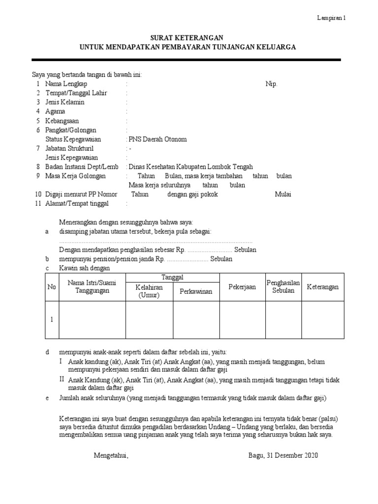 Format Model DK PNS Tunjangan Keluarga | PDF