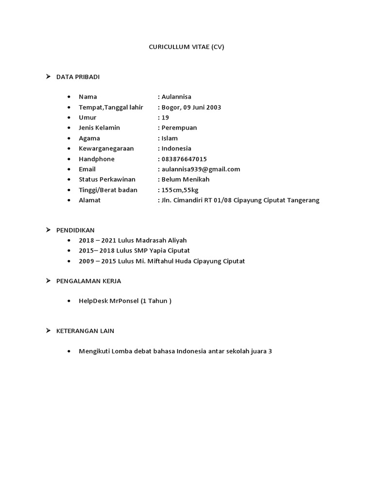 Surat Lamaran Kerja, Nissa-1 | PDF