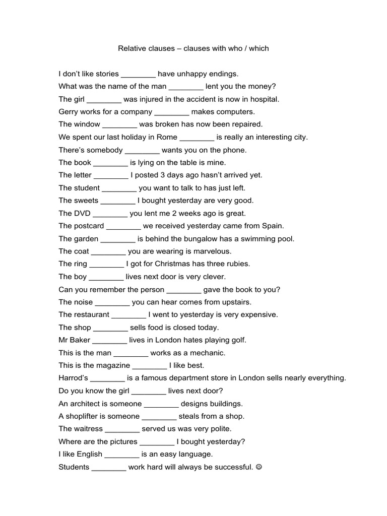 Relative Clauses Grammar Drills 34838 PDF